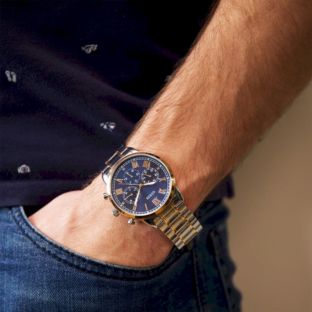 MONTRE HOMME BICOLORE CADRAN BLEU HENDRIX W1309G4