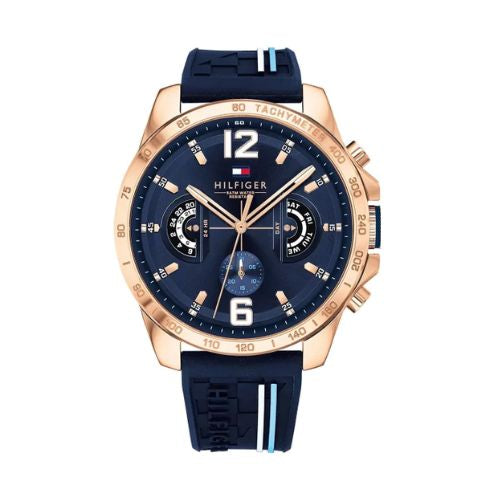 Tommy Hilfiger Decker 1791474 Boitier or rose bracelet en silicone bleu